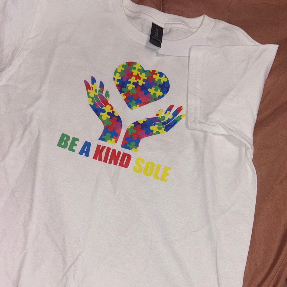 Gildan White Tee with Colorful Puzzle Heart